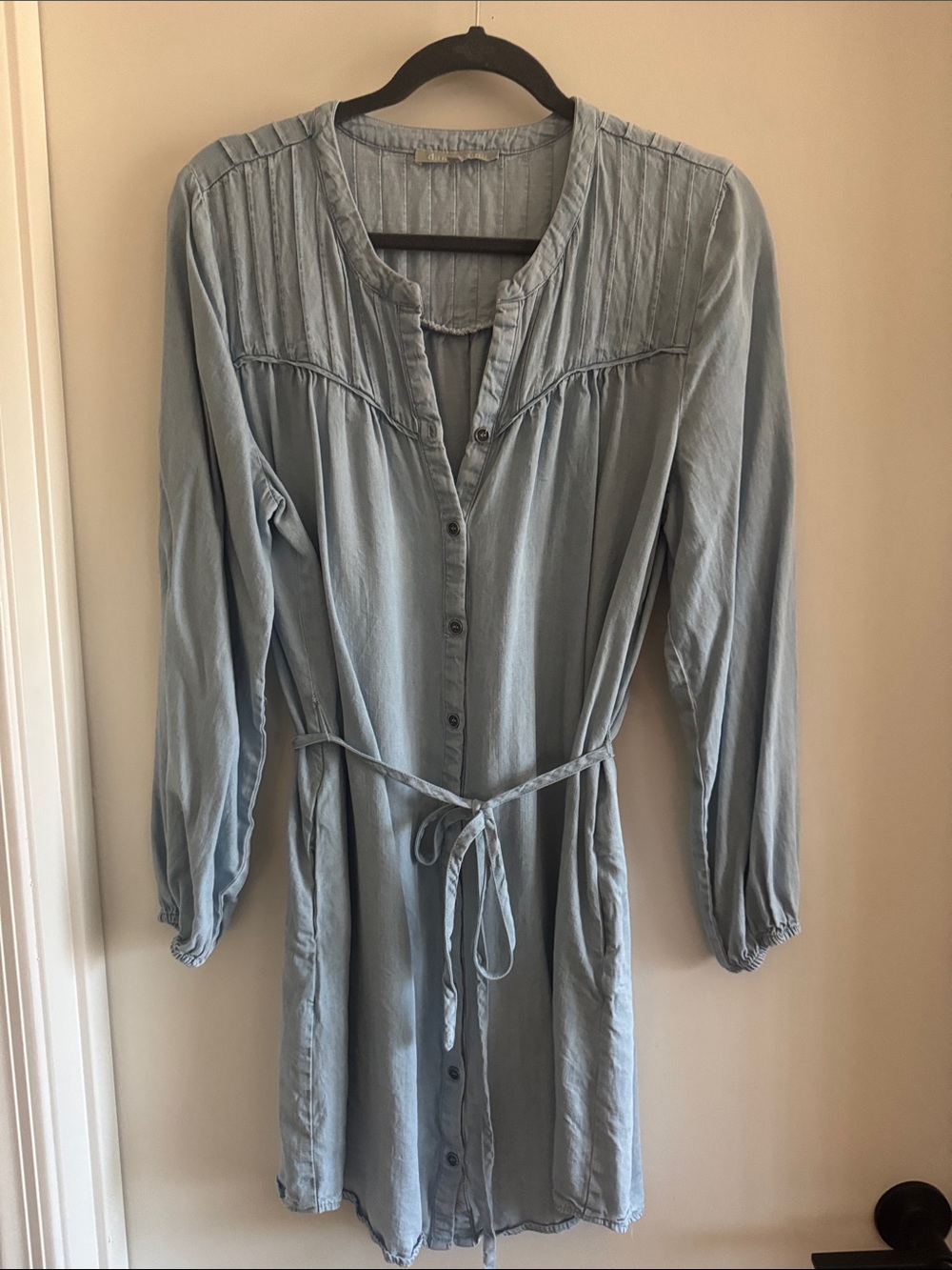 Daniel Rainn Light Blue Long Sleeve Button-Front Dress with Tie Waist